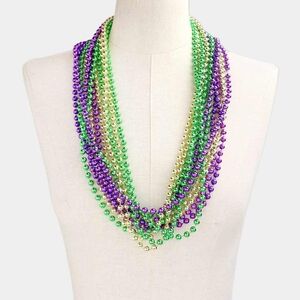 12 Piece Purple Green Gold Ball Beaded Necklace Mardi Gras Fashion Accessory